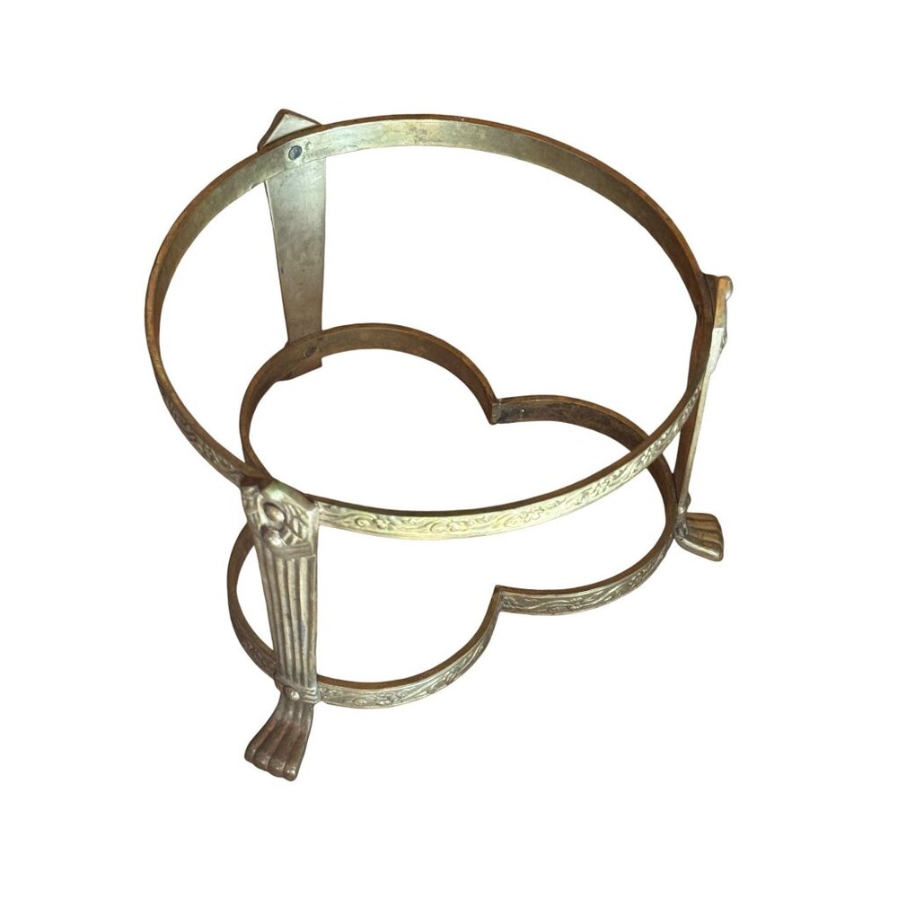Antique Brass Plant Stand With Etched Floral Design & Claw Feet 3-Legged
